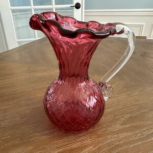 Rare hand blown cranberry glass pitcher